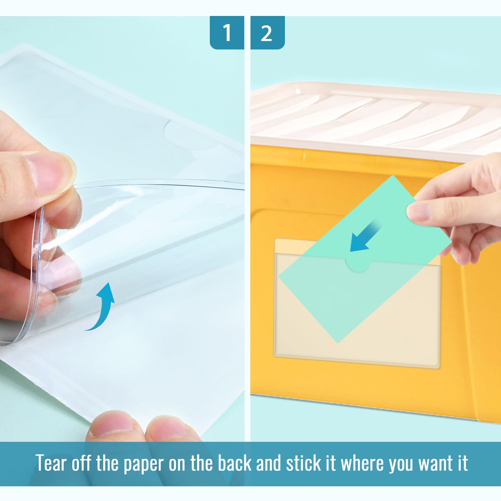 Lot de 60 pochettes autocollantes en plastique transparent pour cartes d'index de 7,6 x 12,7 cm avec ouverture sur le dessus pour bacs de rangement, organisation