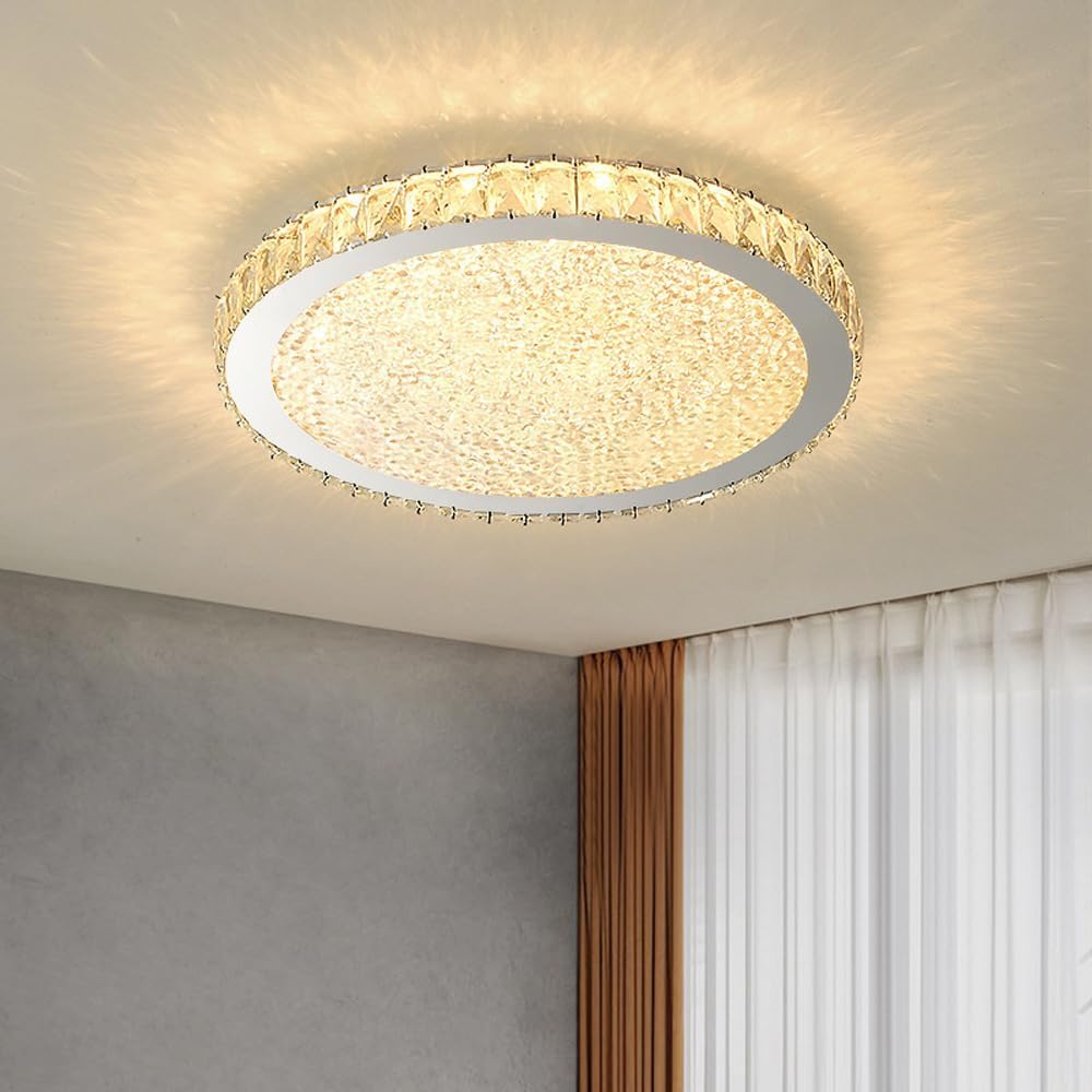 SANBDDLYY Dimmable Crystal LED Flush Mount Ceiling Light Fixture for Bathroom Chrome Luxury Kitchen Ceiling(Diameter 30CM)
