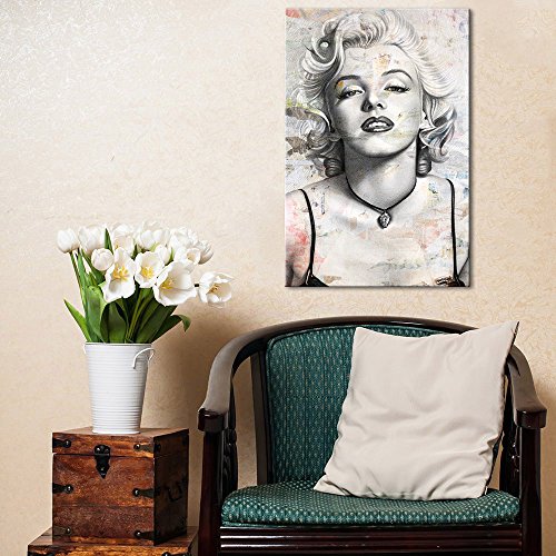 Wall26 Canvas Wall Art - Realistic Sexy Painting Of Marilyn Monroe On Grunge Background - Giclee Print Gallery Wrap Modern Home Art Ready To Hang - 24X36 Inches #TOP30