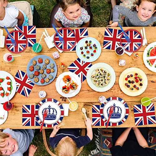 chiazllta 96 pcs britain uk england flag birthday party paper plate and napkins british flag party supplies tableware union jack party decorations paper plate napkin fork for party favors 24 guests