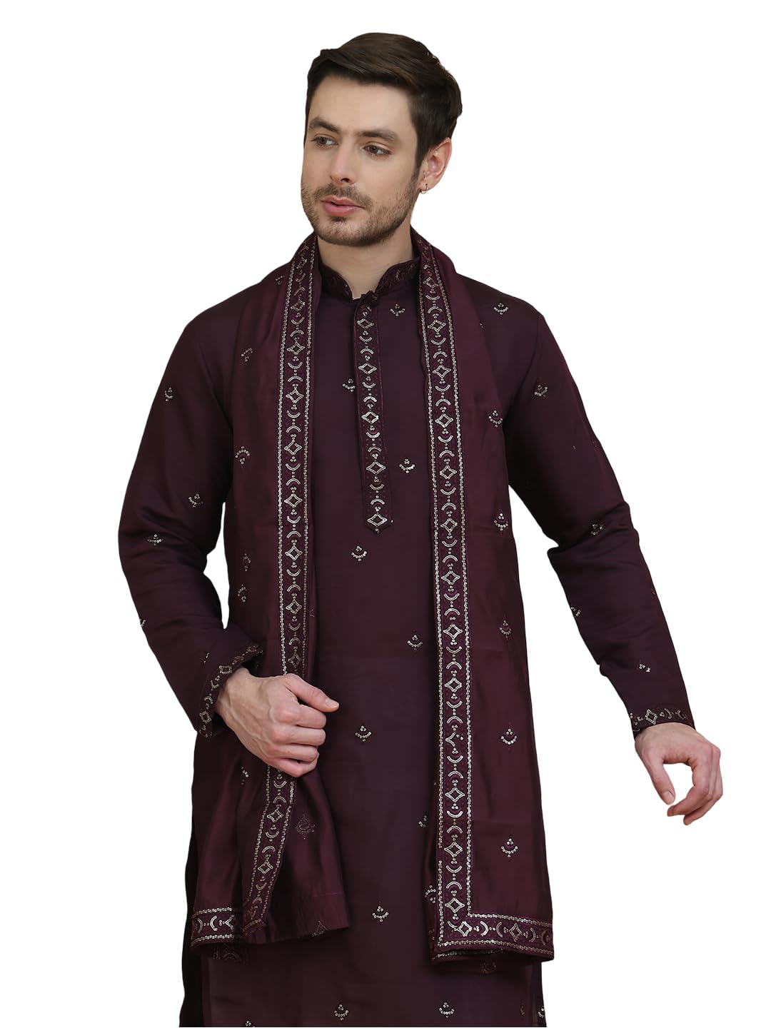jompers Embroidered Kurta Salwar and Dupatta Set for Men-picture-32