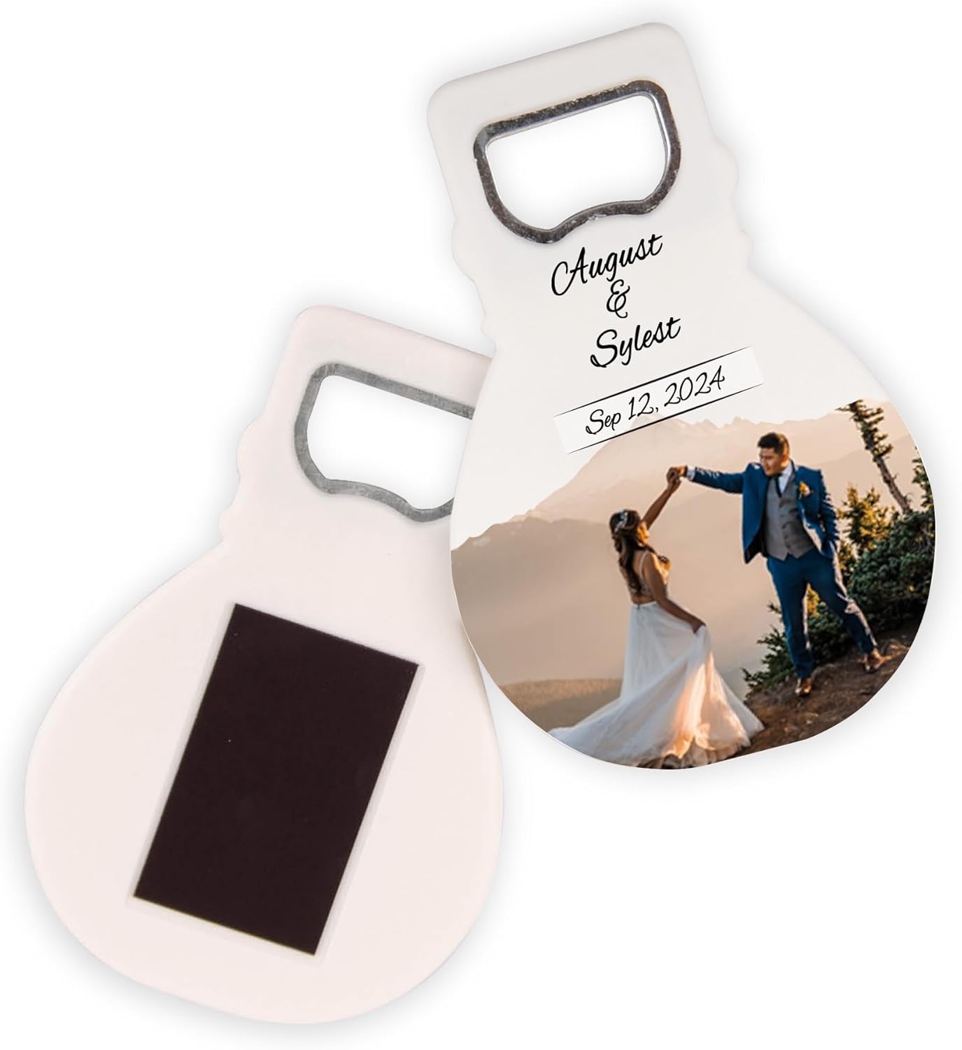 Set of 30 Personalized Couple Photo Magnet, Bottle Opener Custom Magnets with Your Photo and Names Wedding Favors, Unique Design for Wedding Gift, Custom Bottle Opener