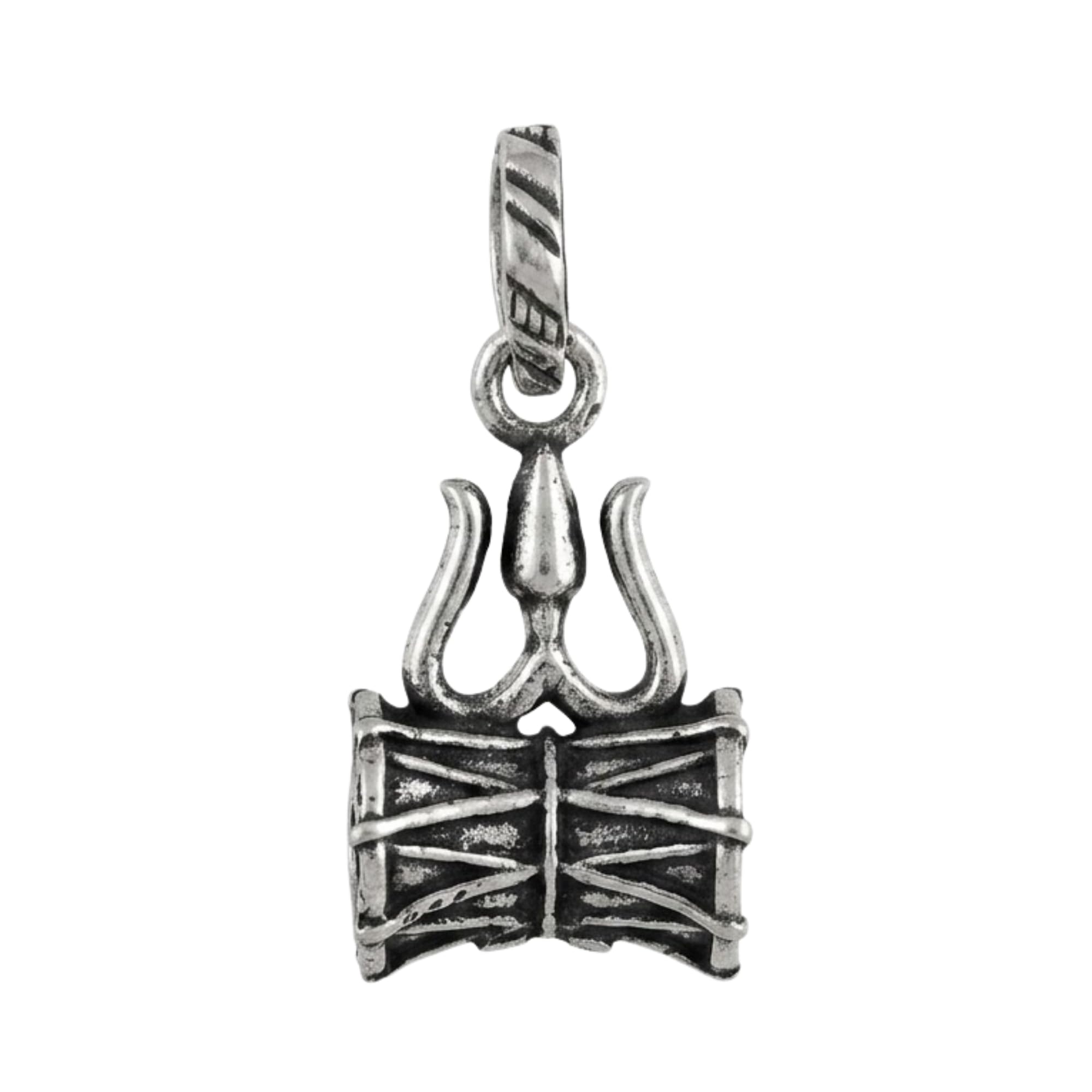 925 Sterling Silver Trishul Damru Pendant for Men & Women | Oxidised Mahadev Trident with Damru Charm | Handmade Hindu Religious Silver Locket | Unisex Pendant | 2.5 x 1 CM-image-42