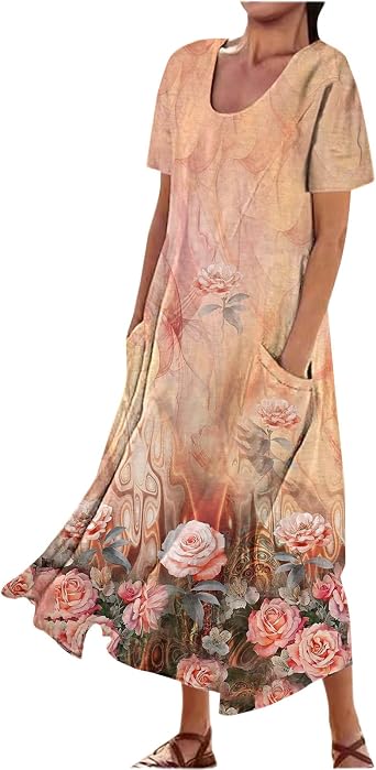 Nantdog Summer Linen Dresses for Women 2025 Mini Sleeveless V Neck Outfit Beach Travel Vacation Dress Casual Fit Maxi Orange Large Sundresses for Women 2025 Maxi Party Petite Womans T Shirt Dre