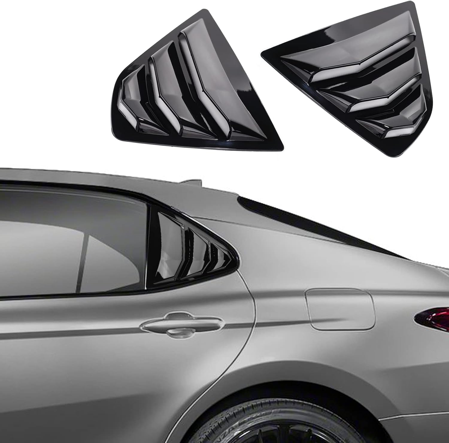 CKE Compatible with Toyota Camry 2024 2023 2022 2021 2020 2019 2018 Accessories (Not Fit 2025+) Sporty Car Rear Side Window Louvers Air Vent Scoop Shades Cover Trim Blinds -Glossy Black
