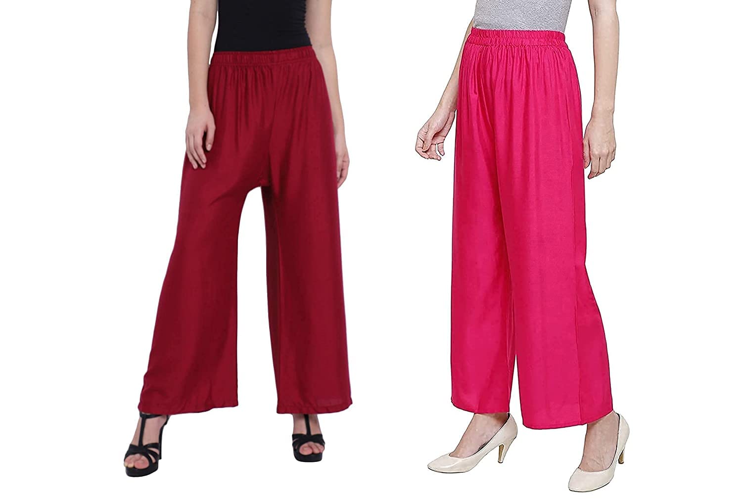 Trends Crew Palazzo for Women | Loose Fit Ethnic Design Palazo Combo Set | Stylish Latest Bottom Wear Casual Plazo for Girls | Pack of 2 (Maroon & Pink)-picture-34
