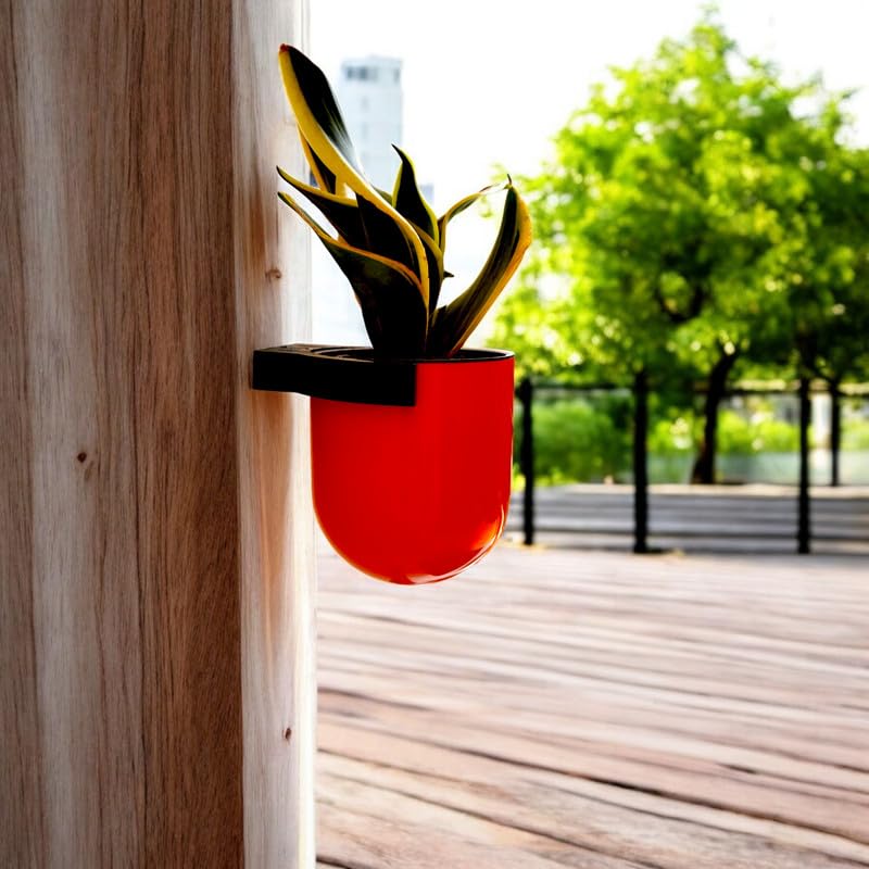 Image of Indian Discovery Self Watering Wall Hanging Planter|Hanging /Hooked Flower Pots for Home, Balcony, Vertical Garden Decor Flower Pots(1 PC,Orange, Sphere)|6 Inch UV-Resistant Plastic Plant Pots