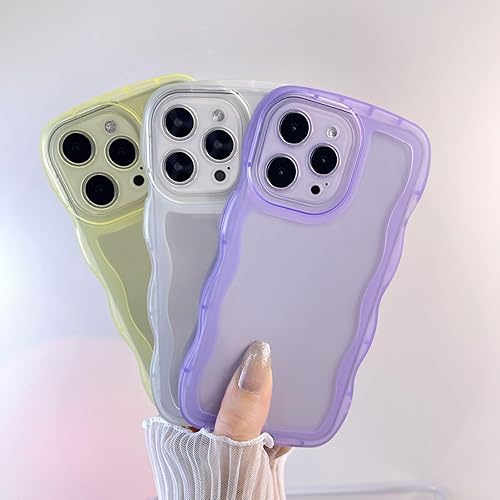 Miniatura 9 de Funda transparente compatible con iPhone 13 Pro Max, bonita funda delgada de color sólido con marco ondulado rizado, de silicona suave,