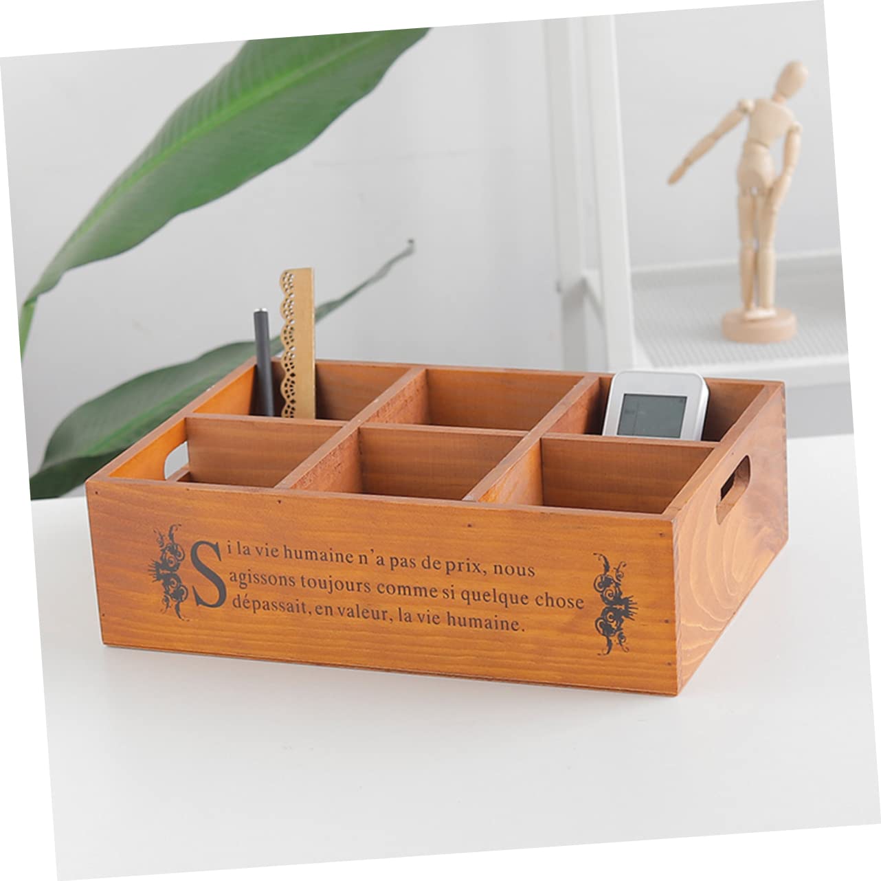 Caja de Almacenamiento Retro de Escritorio Seis Compartimentos de Madera