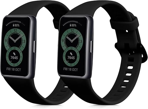 Miniatura 1 de kwmobile Correas de reloj compatibles con Huawei Band 6 - Juego de 2 correas de silicona de repuesto - NegroRojo