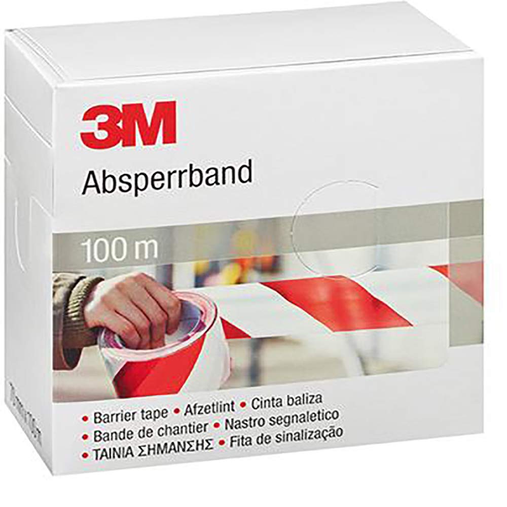 3M Absperrband Rot/Weiß, 70 mm x 100 m, Spendebox, nicht klebend, besonders reißfest
