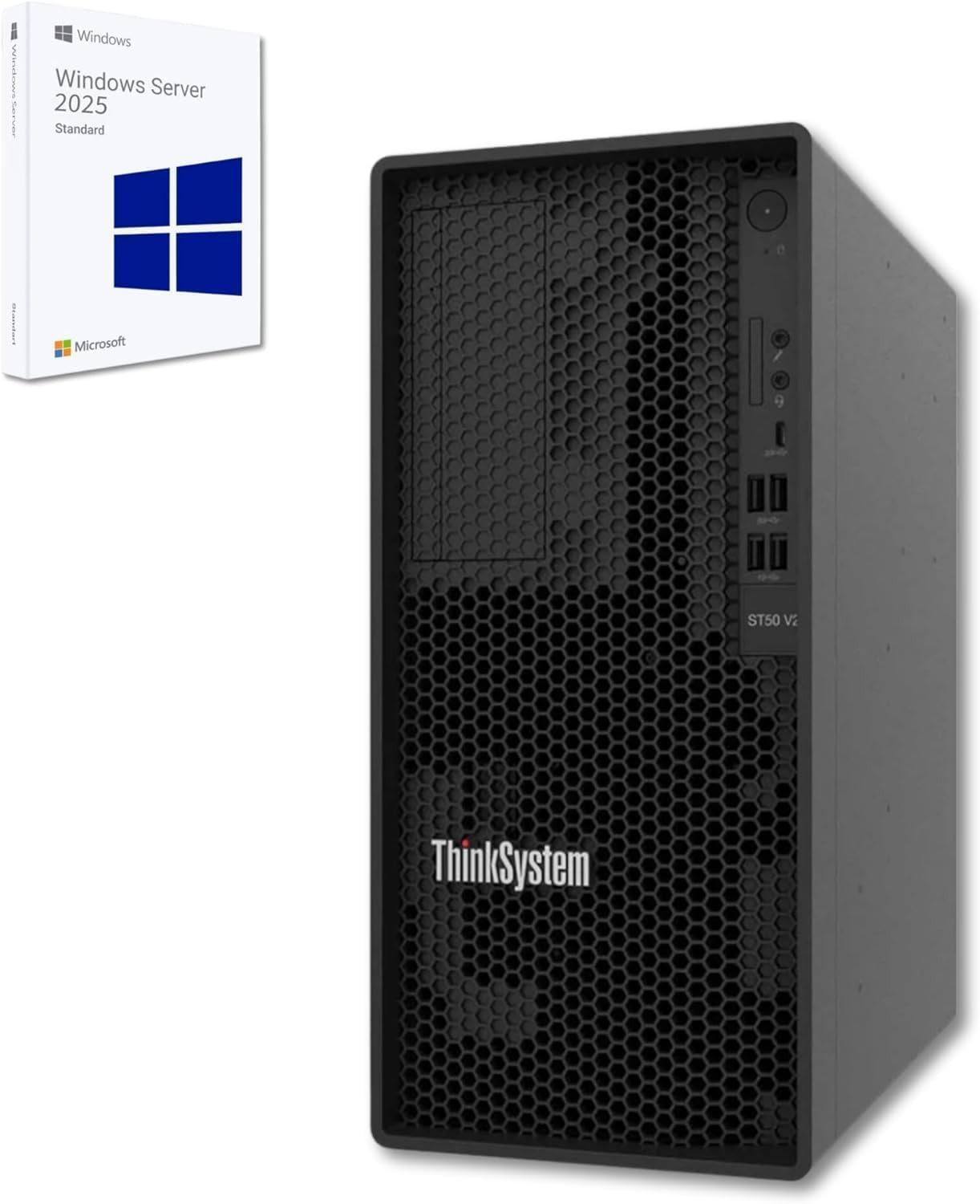 TOWER SERVER - Ricondizionato Lenovo THINKSYSTEM ST50 V2 6Gbps SATA Controller XEON E-2324G 2x 1 Tera SSD - Win Server 2025 Garanzia Standard 36 mesi (32 GB RAM)