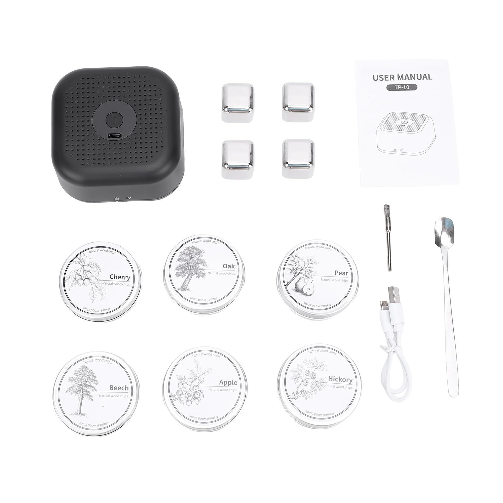 Fumoir à whisky électrique rechargeable USB avec couvercle magnétique et pierres