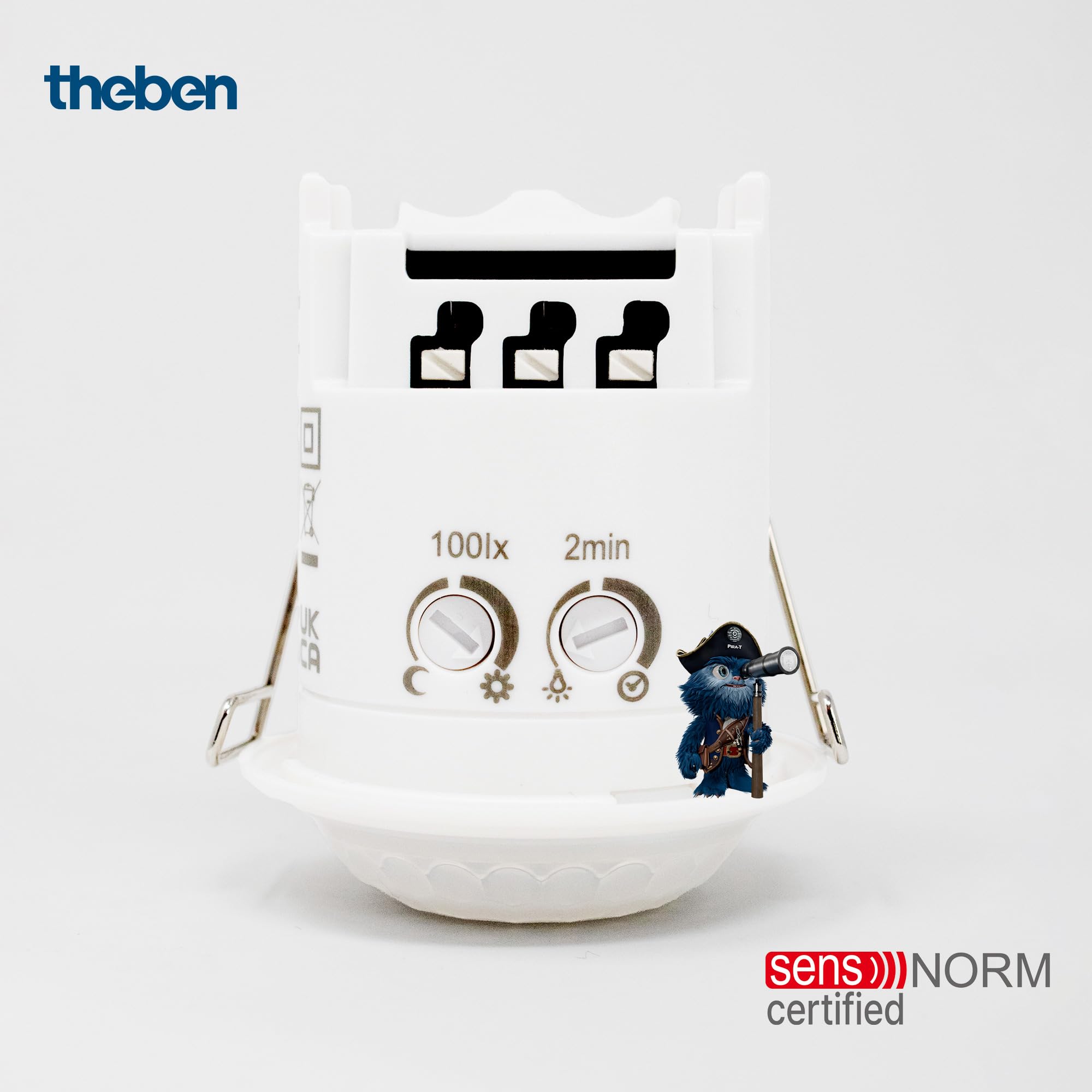 Theben 1030202 PIRA T6 Mini Detector de Presencia/Movimiento 360° 6 m | empotrado en techo, PIR, 200 W LED, 5 s-15 min, certificado sensNorm, medición continua, preconfigurado