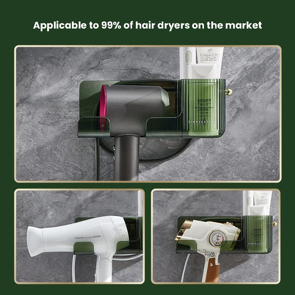 Valink Supporto A Parete Per Asciugacapelli – Portaoggetti Multifunzione In Alluminio Con Molla A Spirale Per Bagno (Argento) - 4