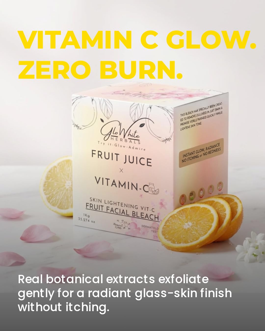 GloWhite Herbals Vitamin-C Fruit Bleach For Face For Women | Instant Brightening & Fairness Face & Body Bleach | No-Itching & No-Redness Formula | For All Skin type | 1kg 2