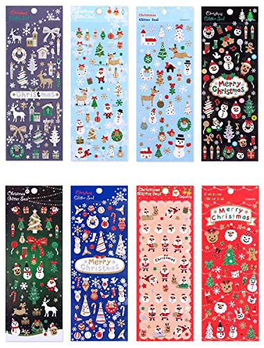 PUDIS クリスマス シール キラキラシール おしゃれ クリスマス 飾り コラージュ 素材 スノーフレーク サンタクロース エルク クリスマスプレゼント 雪だるま