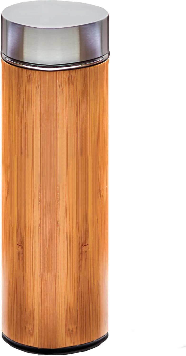 Baudville Personalized/Custom Bamboo Water Bottle Employee/Staff Appreciation/Recognition Gift - 15 oz Stainless Steel Interior with Screw On Lid and Tea Infuser