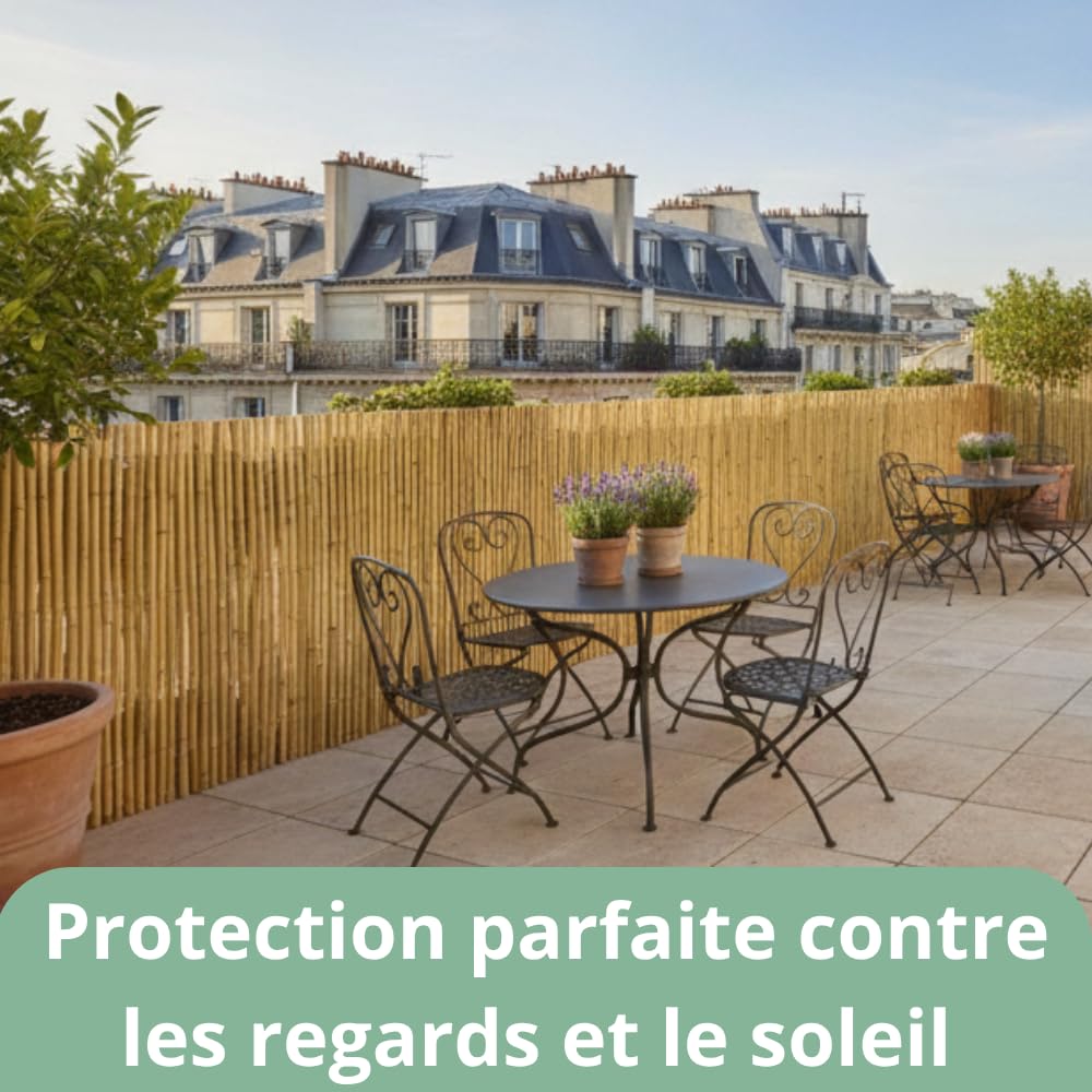 AUBRY GASPARD - Canisse en Bambou Rond - avec Fil De Fer Galvanisé - Brise Vue Jardin occultant - Livré en Rouleau avec Sac de Transport - Jardin et Terrasse - Résistant aux intempéries - 100x180 cm
