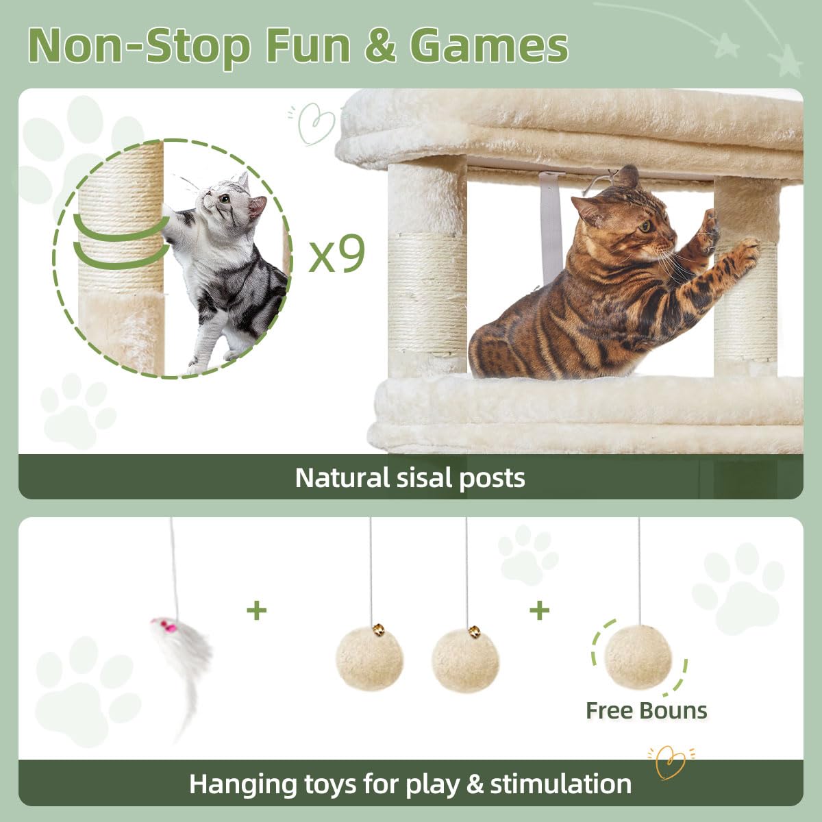 Taoqimiao Arbre a Chat Maine Coon,180cm Stable Arbres à Chat Grand Format XXL avec Condos Spacieux pour Chats, 8 Griffers, Très Grand Plateformes, Hamac, Panier pour Matou, MS034M Beige