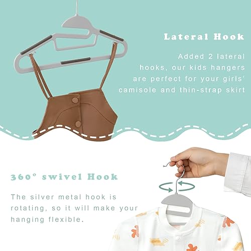 Miniatura 4 de BAGAIL Perchas de plástico para niños de 126 pulgadas paquete de 50 perchas antideslizantes con gancho giratorio de 360 para proteger el cuello