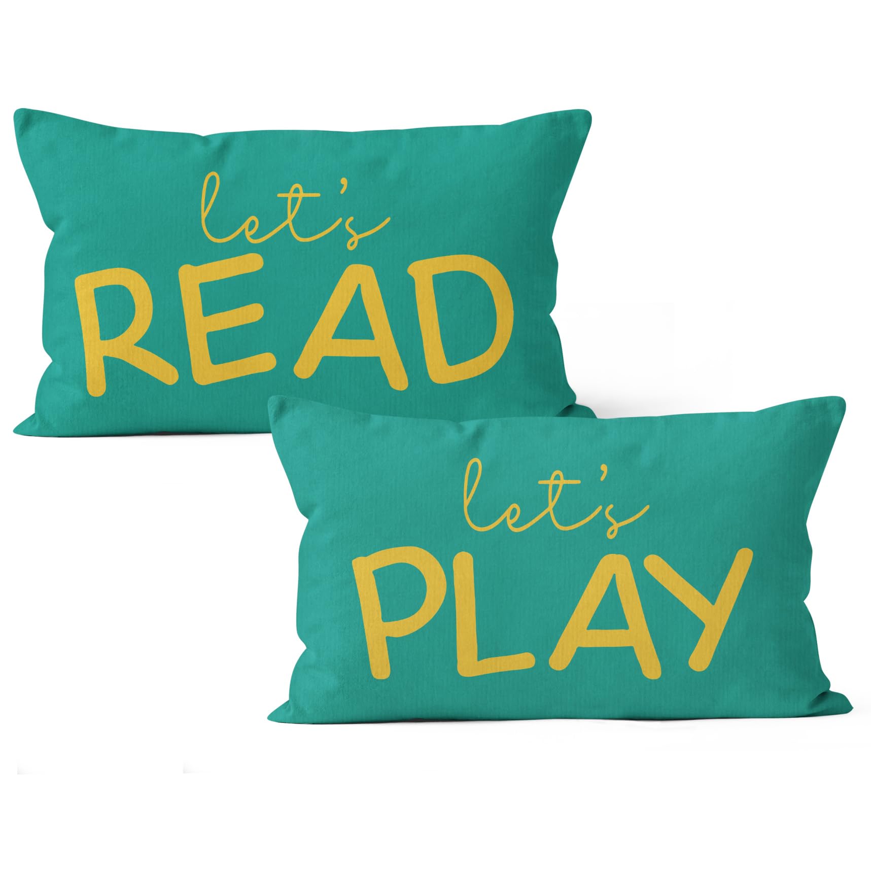 HIWX Kids Playroom Decor, Classroom Throw Pillows Cover,Let's Read Play Decorative 12 x 20 Throw Pillow Cover,Lets Play Read Kids Reading Corner Room Playroom Nursery Decor Set of 2 Pillowcase（Green）