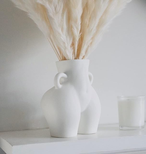 Small Pampas Grass Vase Ceramic Vase Plant Pot For Artificial Dried Flowers Bouquet Bum Vase Body Vase Boho Home Decor Bedroom Living Room Table Home Decor - White Decorative