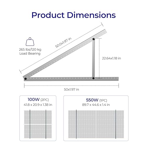 Miniatura 2 de Renogy Soportes de montaje en panel solar ajustables de 50 pulgadas con patas de inclinación plegables en cualquier superficie plana para RV, techo,