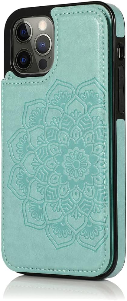 MyCellCovers for iPhone 13 Pro Luxury Side Magnetic Button Card Id Holder Pu Leather Case Cover - Teal Mandala Flower
