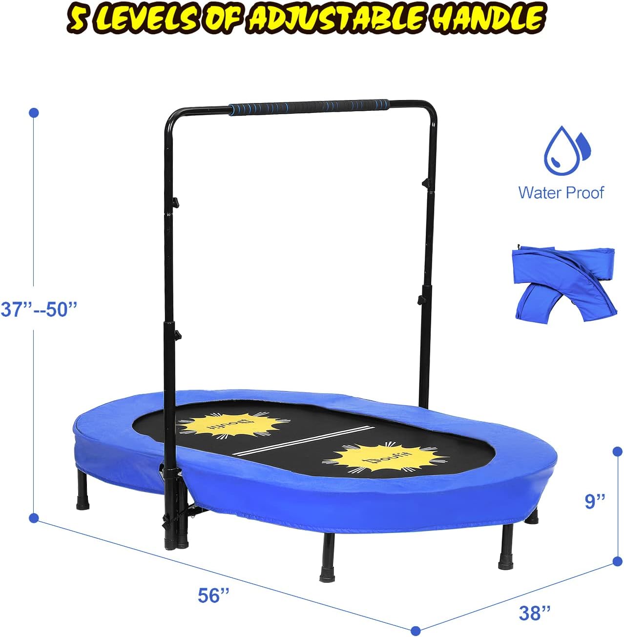 Indoor Trampoline for 2 Kids and Adults with Adjustable Handle, Doufit Double Small Trampoline for Toddler Jump Exercise Holds up to 220 Lbs