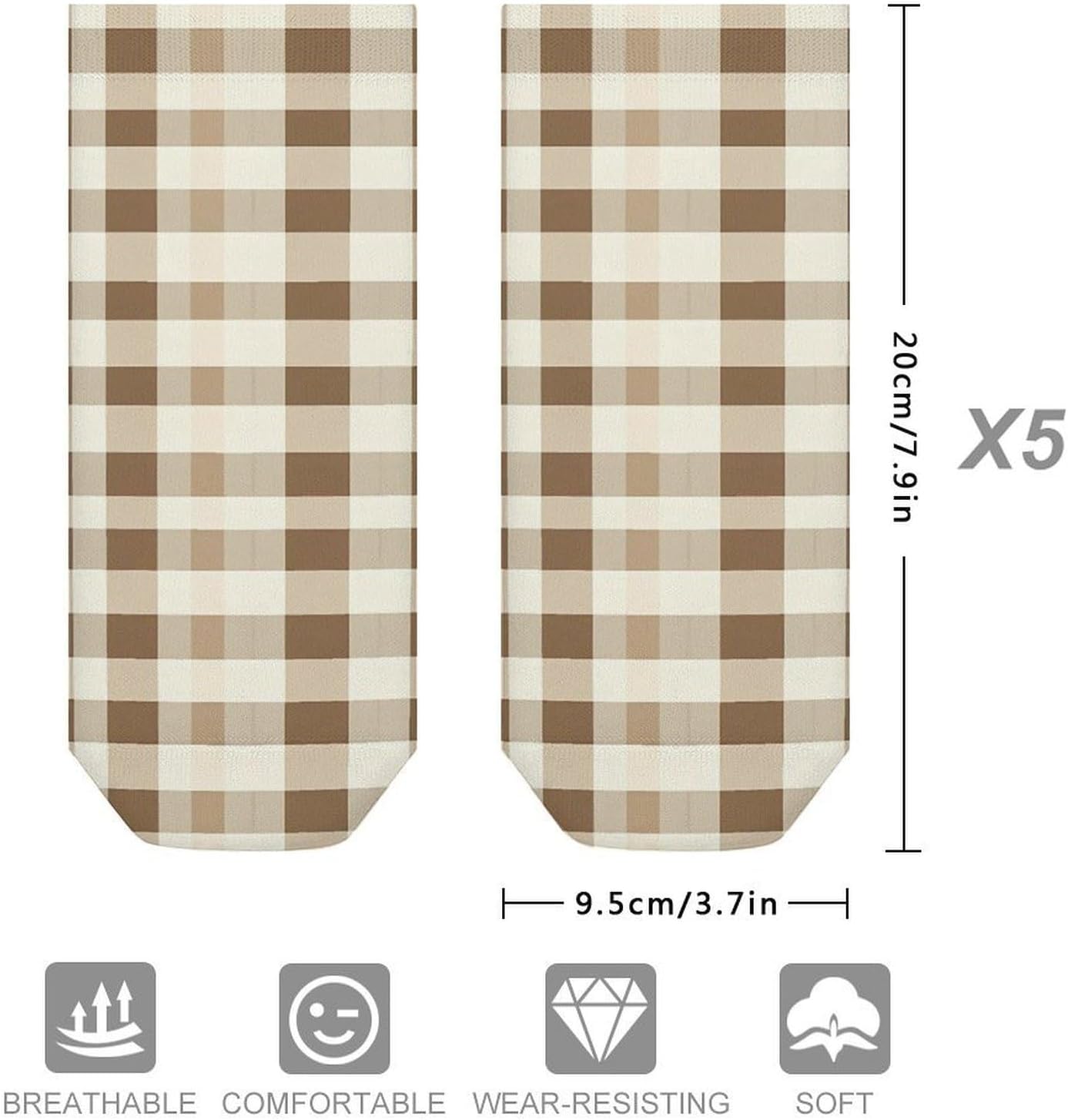 Traditional Plaid Ankle Socks No Show Socks Cushion Low Cut Socks 5 Pack