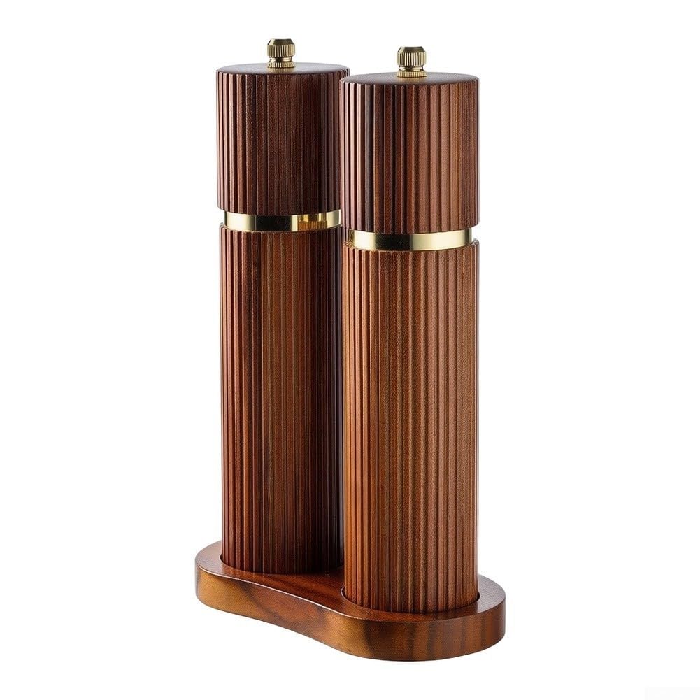 Set macina sale e pepe in legno di acacia, macinino regolabile con supporto, per sale rosa dell'Himalaya