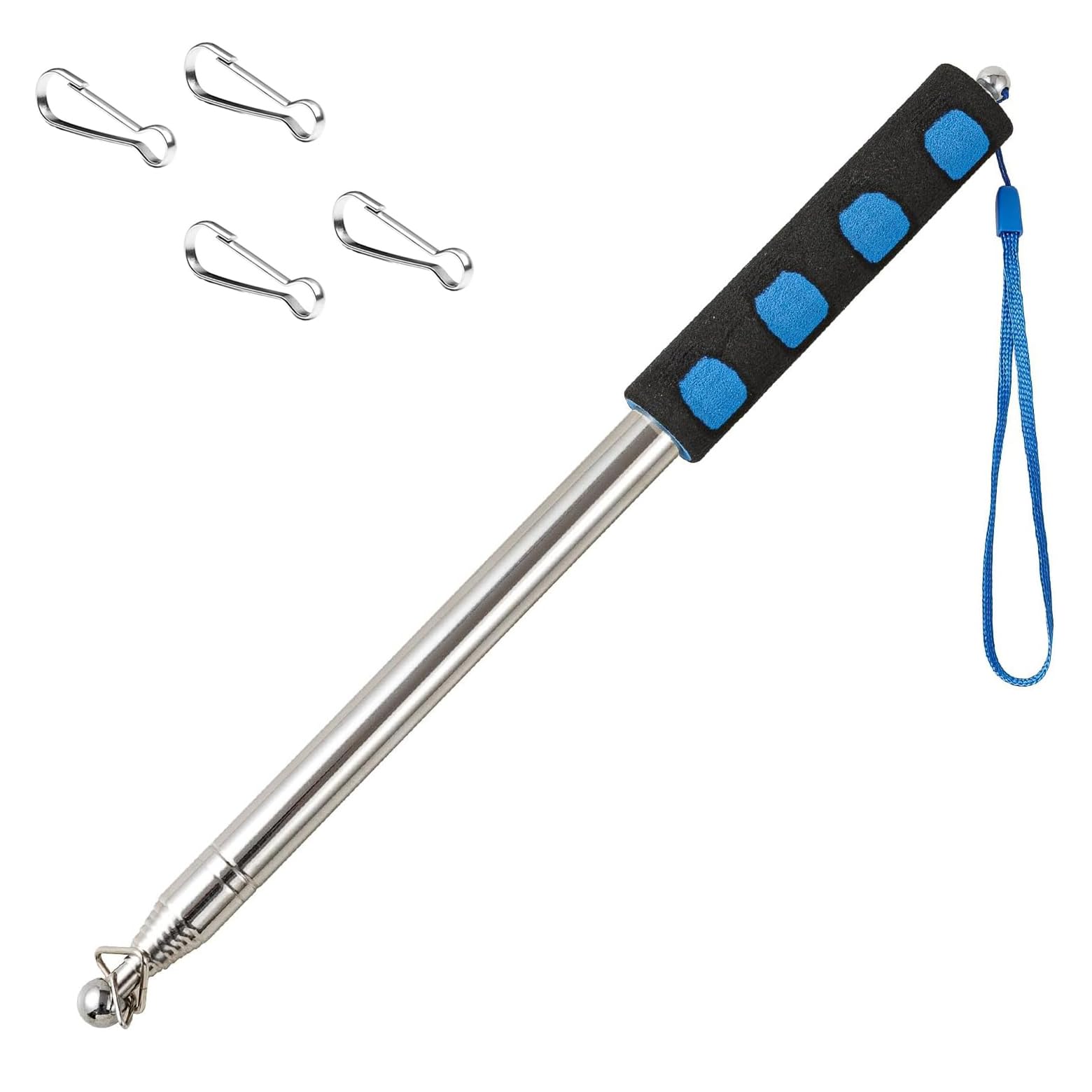 8.2FT Telescopic Handheld Flagpoles with Clips Portable Flag Pole Lightweight Extendable Tour Guide Stainless Steel Banner Flag Pole Pointer for Teachers with Anti-Slip Grip (Blue)
