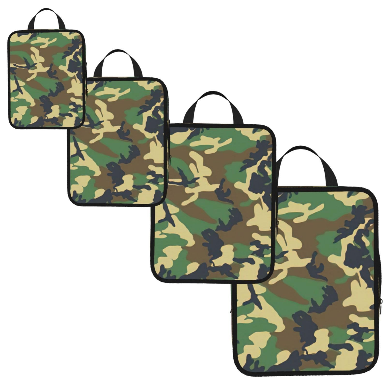 Green Military Camo Print 4 Set Compression Packing Cubes for Suitcases,Expandable Storage Bags Organizers