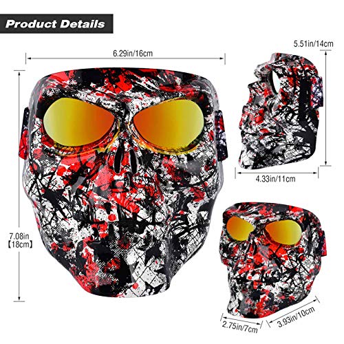 BOLLFO Airsoft Skull Mask Protective Full Face Tactical Mask for CS Airsoft Shooting Halloween Cosplay Cycling Party,Adjustable Windproof Outdoor Anti-Fog Face Mask (Skull- Black+Red Pattern)