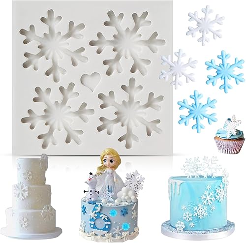 Molde de silicona para fondant con temática navideña 3D, moldes para tartas de azúcar de copo de nieve, molde de decoración de pastel de chocolate