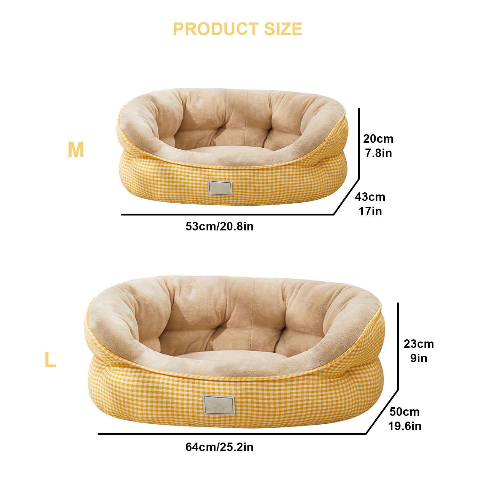 Cuccia Cane Interno, Cuccia Cane Lavabile Morbida E Soffice, Letto per Gatti con Fondo Antiscivolo, Bordi Rialzati, Letto Cane, per Gatti Cani Piccoli,Giallo,L