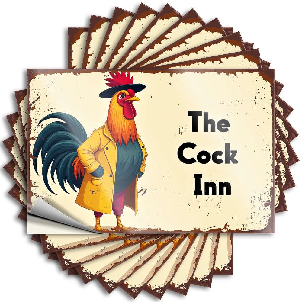 Fzfn Colour Tattoos Bath Decor Peel And Stick - A Rooster Wearing A Hat And Coat. Bottle Accent Waterproof Vinyl For Dry(6X9cm)
