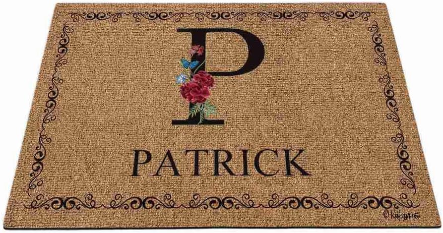 Monogram Doormat Hello Spring Summer Floral Letter L Rug Custom Your Family Name Door Mat for Home Decor 23.6 x 15.7 Inch