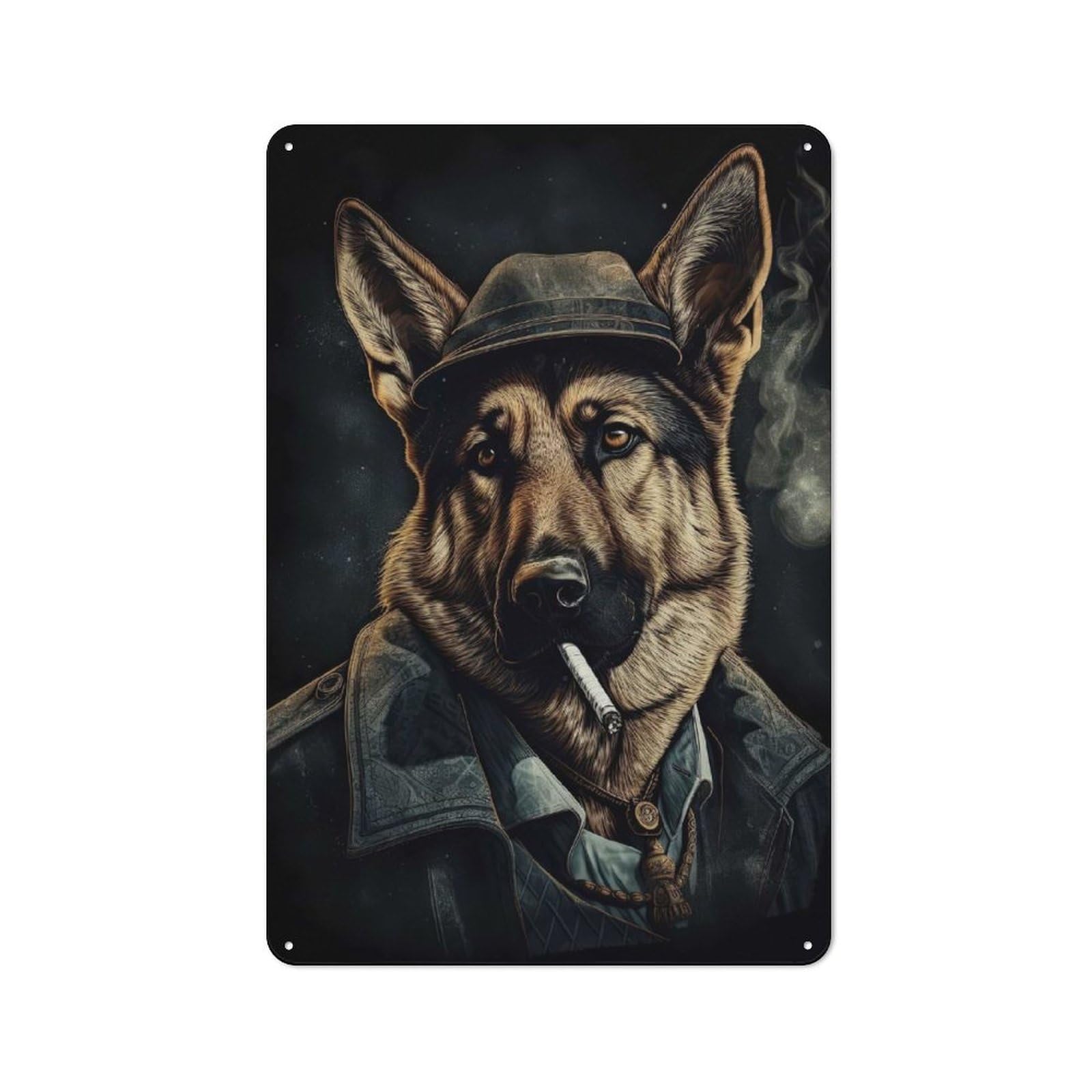 German Shepherd Gangster Decorative Metal Sign 30x20cm, Creative Studio Wall Plaque for Hobby Room, Office, Lounge Or Living Room