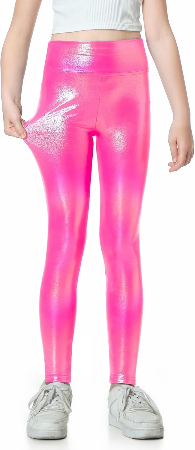 Gnainach Girls Metallic Leggings High Waisted Kids Yoga Pants Stretch Shiny Running Dance Tights for Teen School Workout - Image 3