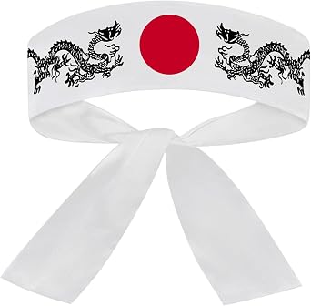 SUNRISE Japanese Sushi Chef Hachimaki Karate Headband - White Dragon
