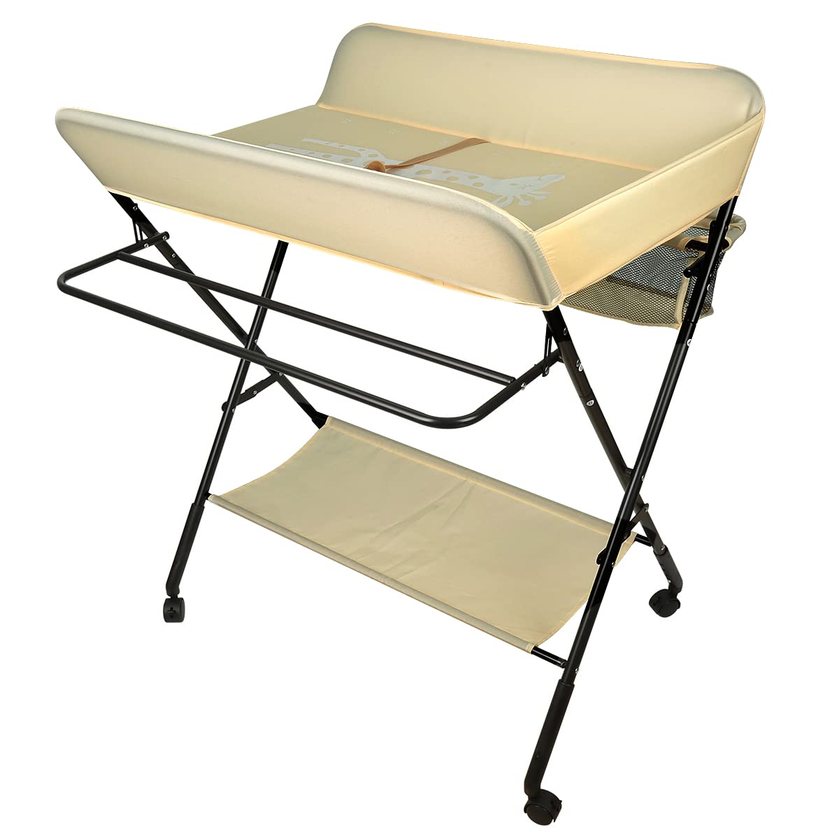 SHISHI Fasciatoio Portatile Pieghevole, Fasciatoio a Piedi per Neonati, Fasciatoio da Viaggio, Materassino Fasciatoio Impermeabile e Lavabile, Protegge la Vita (80×66×(92-98) cm, Giallo-nero A)