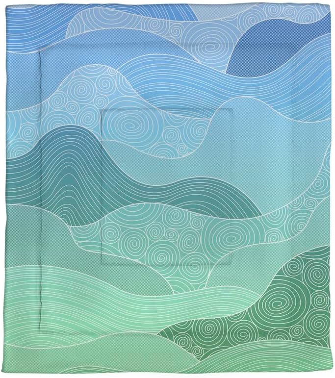 Reversible Lightweight Pretty Abstract Pattern Fluffy Comforter King Size Double Square Quilted | All Seasons Cute Bedding Blue Green White Greyish Color | Soft Plush Cozy Feel Aesthetic Look