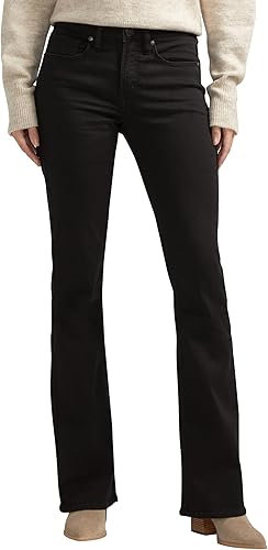 Silver Jeans Co. Women's Suki Mid Rise Curvy Fit Bootcut Jeans, Luxe Stretch Bla