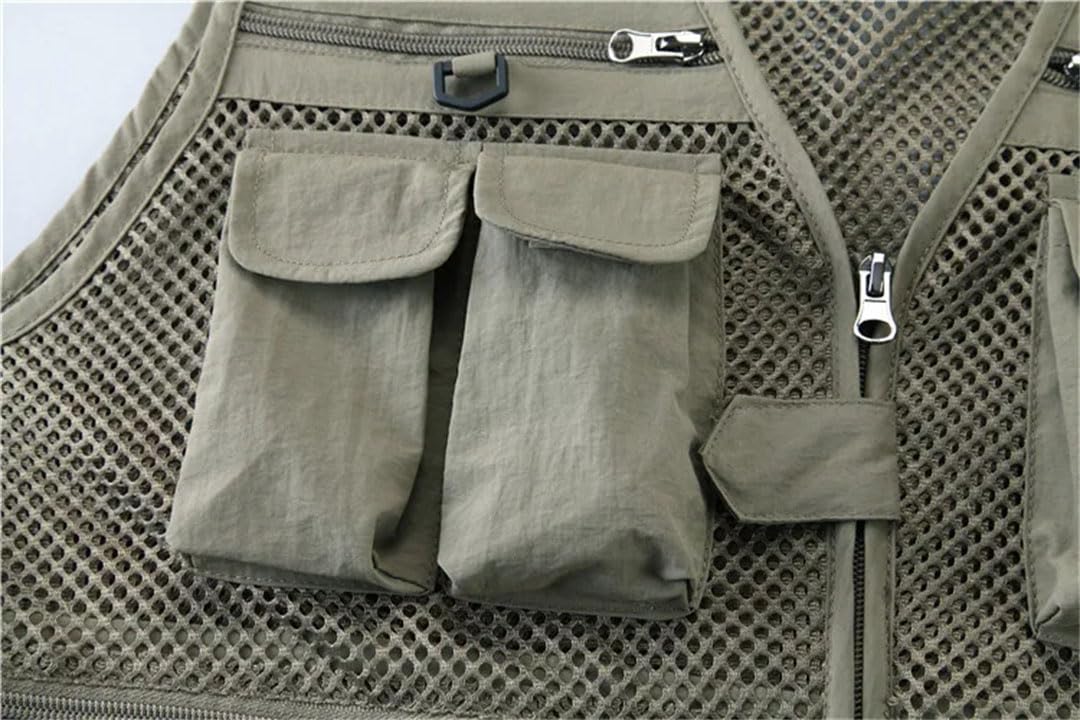 Gilet en maille pour homme - Multi-poches - Séchage rapide - Sans manches - Pour l'extérieur - Pour la pêche