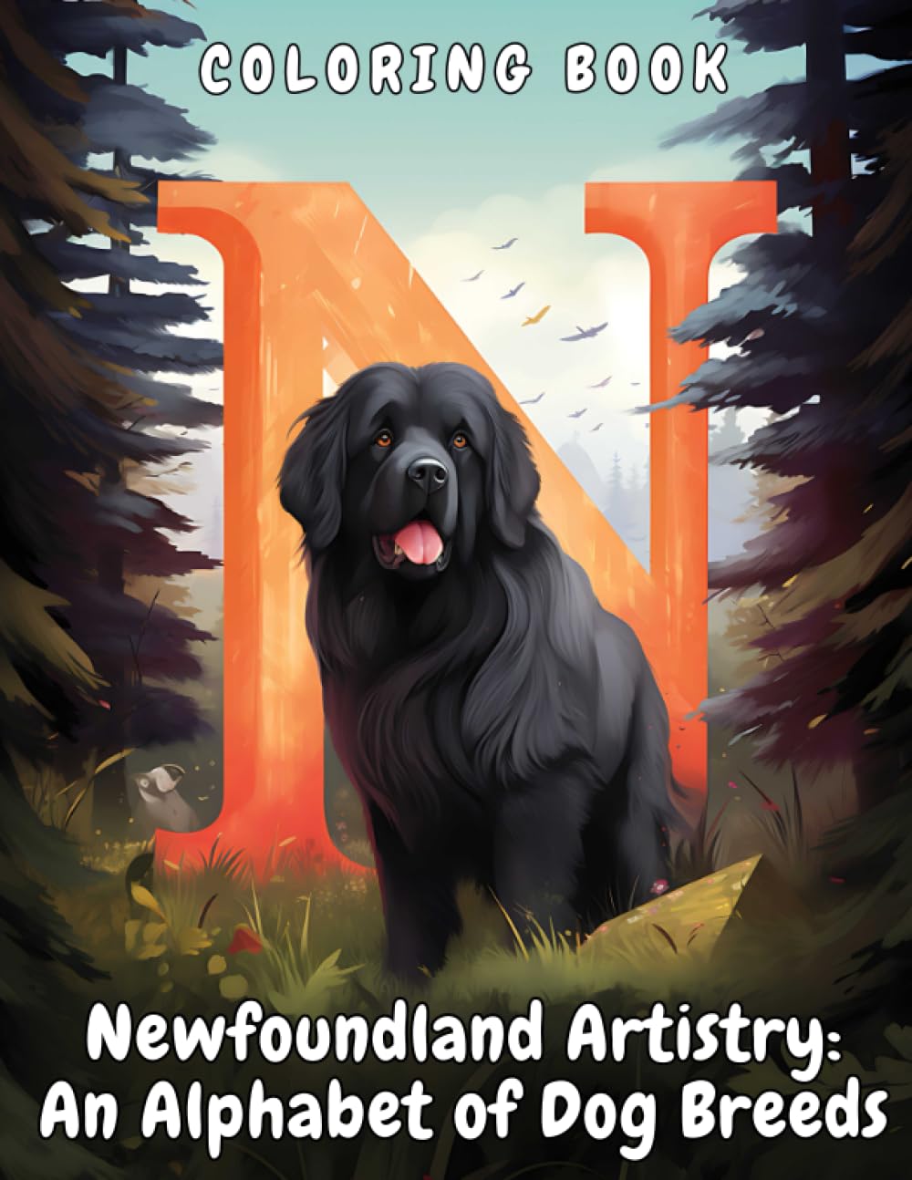 Newfoundland Artistry: An Alphabet of Dog Breeds: Coloring Book for Kids and Adults. 50 Pictures