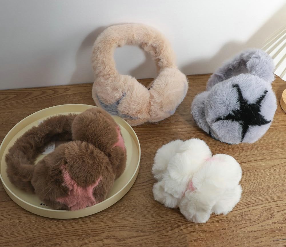 Fuzzy Earmuffs for Women Foldable Trendy Star Pattern Ear Covers Plush Headband Outdoor Windproof Cute Ear Warmers - Image 4