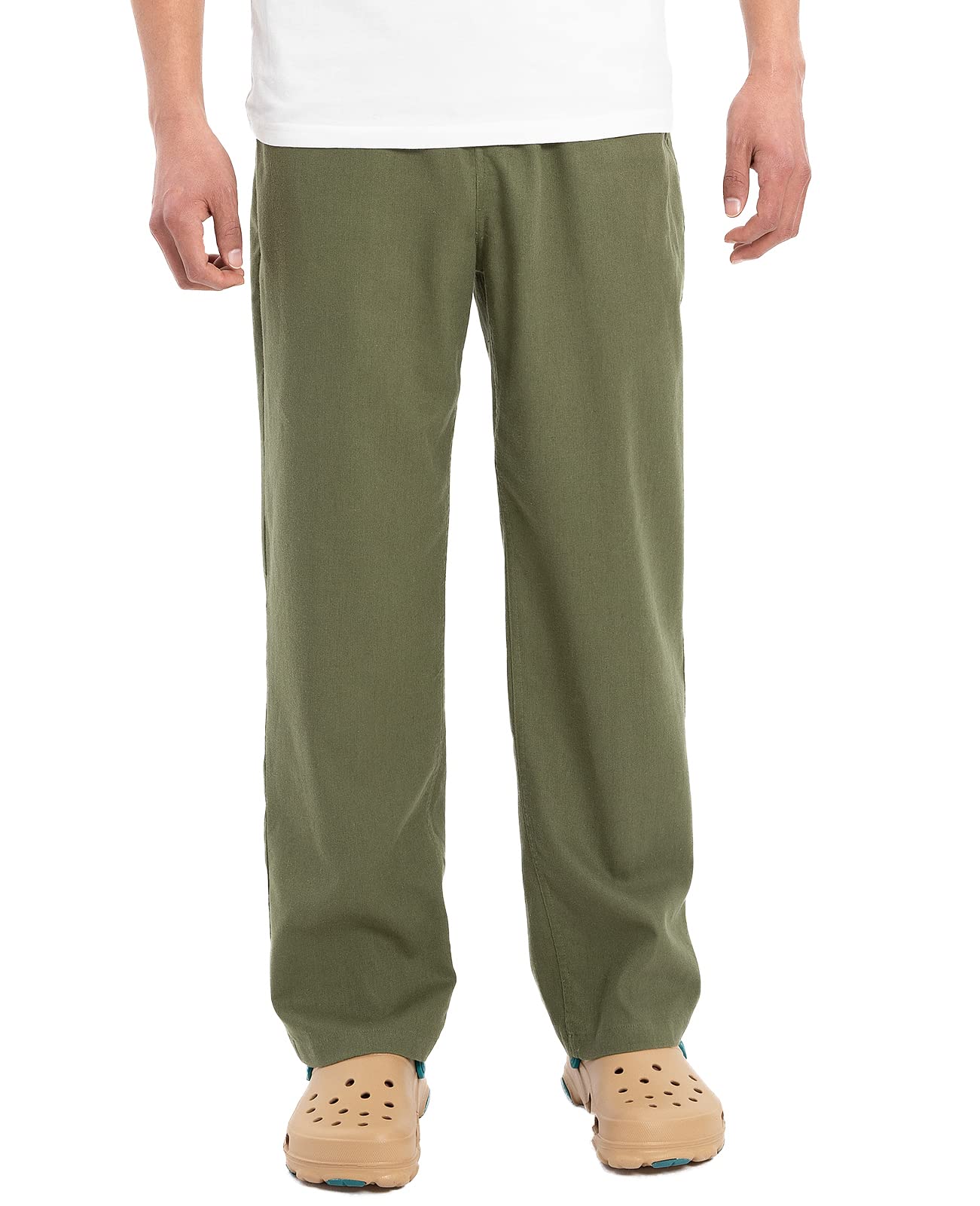 Men's Drawstring Loose Linen Beach Pants Lightweight Elastic Waist Yoga Lounge Cotton Trousers Pajamas