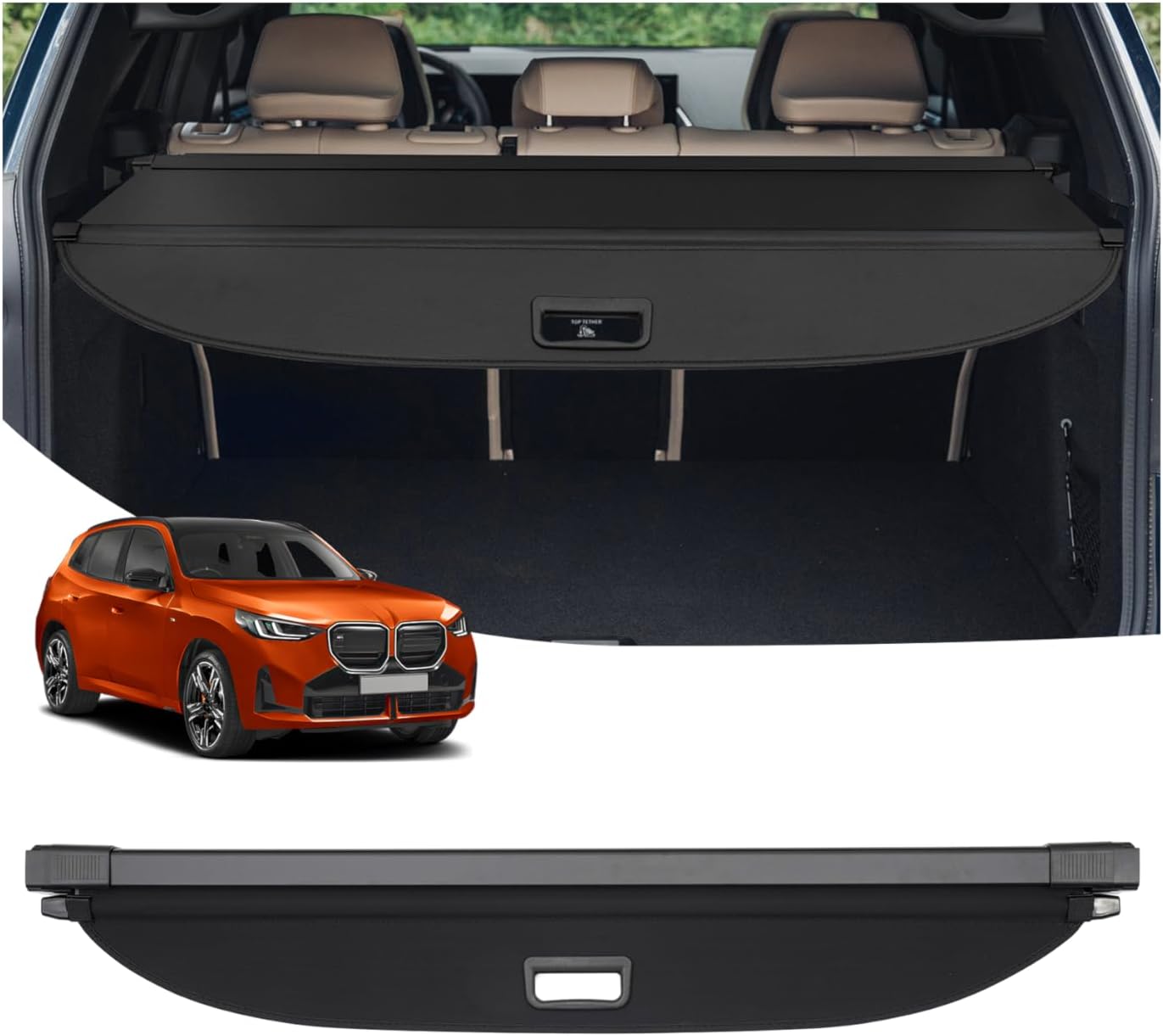 Powerty Retractable Cargo Cover for 2025 2026 BMW X3, Canvas Texture Trunk Cover Privacy Screen Rear Security Shade for BMW X3 Accessories